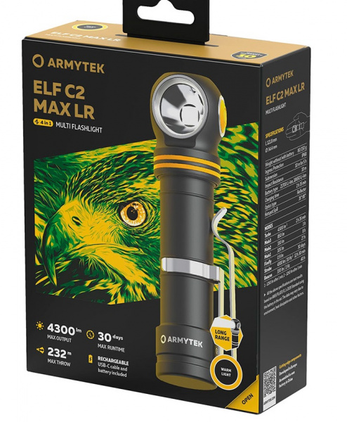 Фонарь Armytek Elf C2 Max LR USB-C Теплый свет (4300 Lumen)