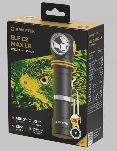 Фонарь Armytek Elf C2 Max LR USB-C Белый свет (4500 Lumen)
