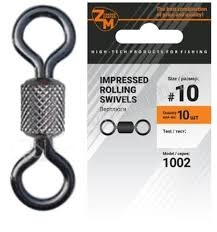 Вертлюг ZM YM-1002 №12 Impressed Rolling Swivels (уп.10шт/9кг)